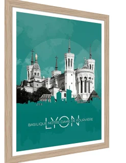 Image encadrée basilique Notre-dame de Fourvière blanc, vert l.30 x H.40cm Dada Art