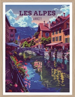 Image encadrée canaux d'Annecy multicouleurs l.30 x H.40cm Dada Art