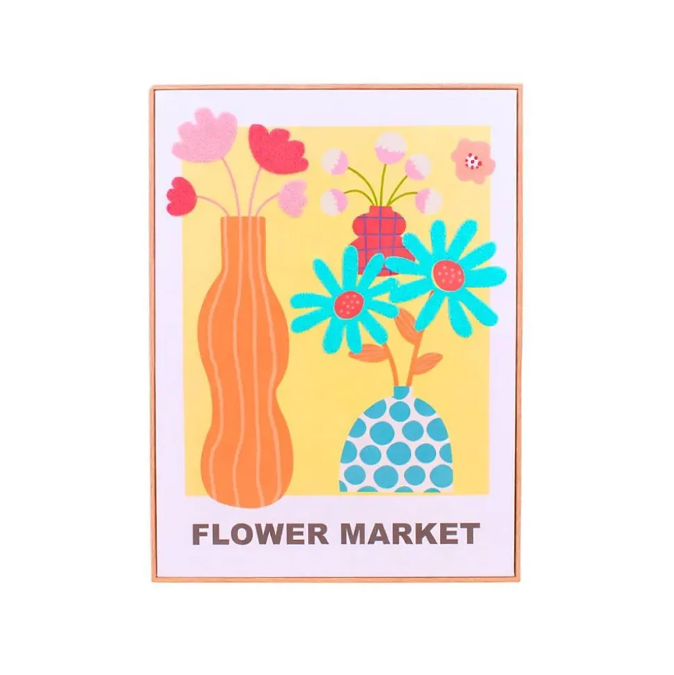 Image encadrée colorée avec fleurs brodées 45x60cm