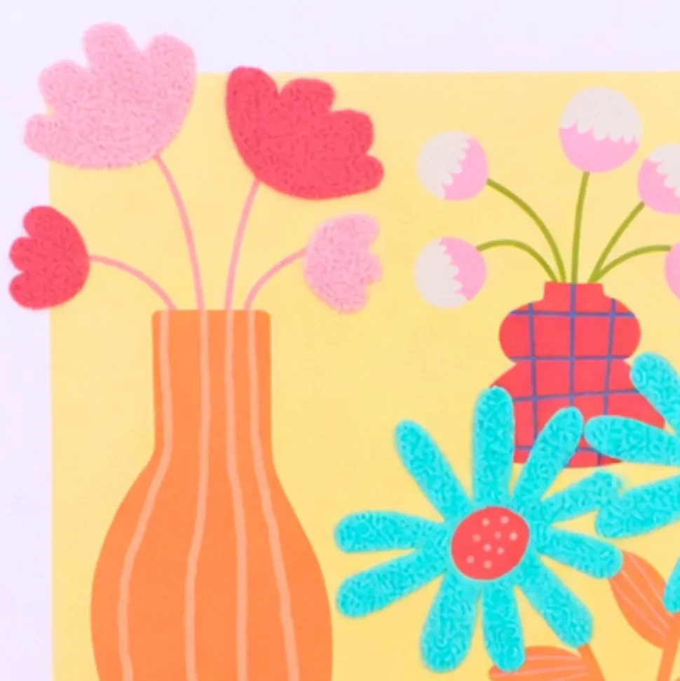 Image encadrée colorée avec fleurs brodées 45x60cm