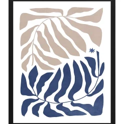 Image encadrée feuilles rose et bleu L.50 x l.40 cm