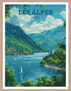 Image encadrée lac d'Annecy blanc, bleu, vert l.30 x H.40cm Dada Art