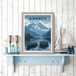 Image encadrée lac d'Annecy montagnes blanc, bleu l.30 x H.40cm Dada Art