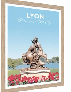 Image encadrée Lyon statue parc de la tête d'or bleu, blanc l.30 x H.40cm Dada Art