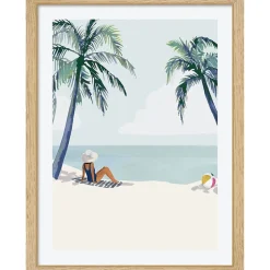 Image encadrée plage palmiers l.30 x H.40 cm