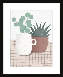 Image encadrée plantes en pot biege l.24 x H.30 Dada Art