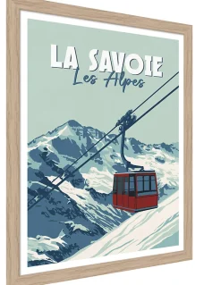 Image encadrée Savoie télécabine bleu, blanc l.30 x H.40cm Dada Art