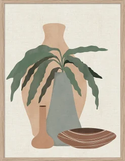 Image encadrée vase et pot ethnique beige l.30 x H.40 cm Dada Art