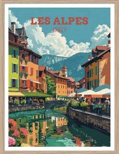 Image encadrée ville d'Annecy multicouleurs l.30 x H.40cm Dada Art