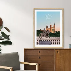 Image encadrée ville de Lyon multicolore l.43 x L.53 cm
