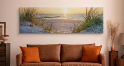 Image Panorama Coucher de Soleil Plage 145cm x 45cm - Parfait pour décorer votre salon, chambre ou bureau avec un design unique e