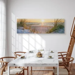 Image Panorama Coucher de Soleil Plage 145cm x 45cm - Parfait pour décorer votre salon, chambre ou bureau avec un design unique e