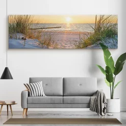 Image Panorama Coucher de Soleil Plage 145cm x 45cm - Parfait pour décorer votre salon, chambre ou bureau avec un design unique e
