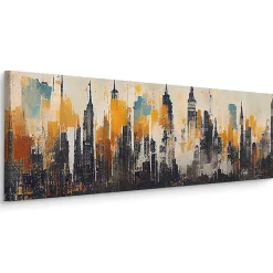Image Panorama Ville Abstraite Peinture 145cm x 45cm - Parfait pour décorer votre salon, chambre ou bureau avec un design unique