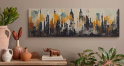 Image Panorama Ville Abstraite Peinture 145cm x 45cm - Parfait pour décorer votre salon, chambre ou bureau avec un design unique
