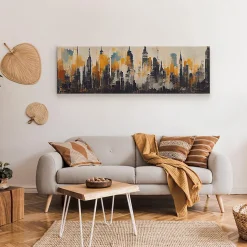 Image Panorama Ville Abstraite Peinture 145cm x 45cm - Parfait pour décorer votre salon, chambre ou bureau avec un design unique