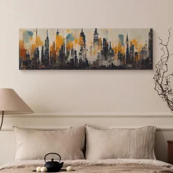 Image Panorama Ville Abstraite Peinture 145cm x 45cm - Parfait pour décorer votre salon, chambre ou bureau avec un design unique