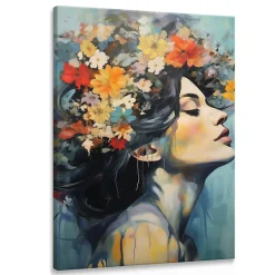 Image PORTRAIT De Femme Visage Fleurs 80cm x 120cm - Parfait pour décorer votre salon, chambre ou bureau avec un design unique et