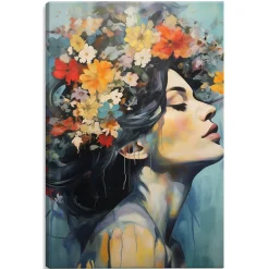 Image PORTRAIT De Femme Visage Fleurs 80cm x 120cm - Parfait pour décorer votre salon, chambre ou bureau avec un design unique et