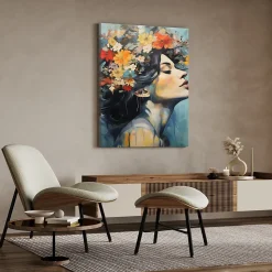 Image PORTRAIT De Femme Visage Fleurs 80cm x 120cm - Parfait pour décorer votre salon, chambre ou bureau avec un design unique et