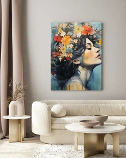 Image PORTRAIT De Femme Visage Fleurs 80cm x 120cm - Parfait pour décorer votre salon, chambre ou bureau avec un design unique et