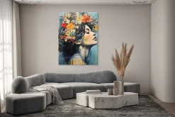 Image PORTRAIT De Femme Visage Fleurs 80cm x 120cm - Parfait pour décorer votre salon, chambre ou bureau avec un design unique et