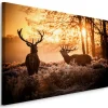 Image Sur Toile CERF Lever du Soleil 3D 120cm x 80cm - Parfait pour décorer votre salon, chambre ou bureau avec un design unique