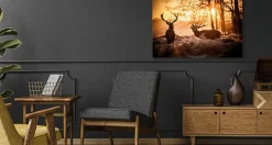 Image Sur Toile CERF Lever du Soleil 3D 120cm x 80cm - Parfait pour décorer votre salon, chambre ou bureau avec un design unique
