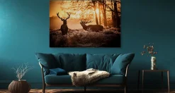 Image Sur Toile CERF Lever du Soleil 3D 120cm x 80cm - Parfait pour décorer votre salon, chambre ou bureau avec un design unique