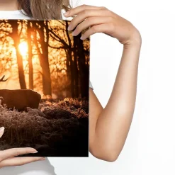 Image Sur Toile CERF Lever du Soleil 3D 120cm x 80cm - Parfait pour décorer votre salon, chambre ou bureau avec un design unique