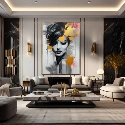 Image Sur Toile Portrait Moderne Visage 50cm x 70cm - Parfait pour décorer votre salon, chambre ou bureau avec un design unique e