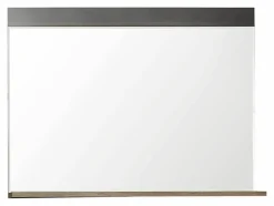 INDY - Meuble d'entrée - Miroir avec tablette en mélaminé coloris gris ciment. L - H - P : 90 - 62 - 20 cm