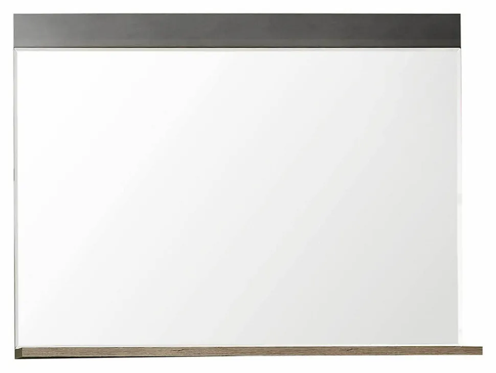 INDY - Meuble d'entrée - Miroir avec tablette en mélaminé coloris gris ciment. L - H - P : 90 - 62 - 20 cm
