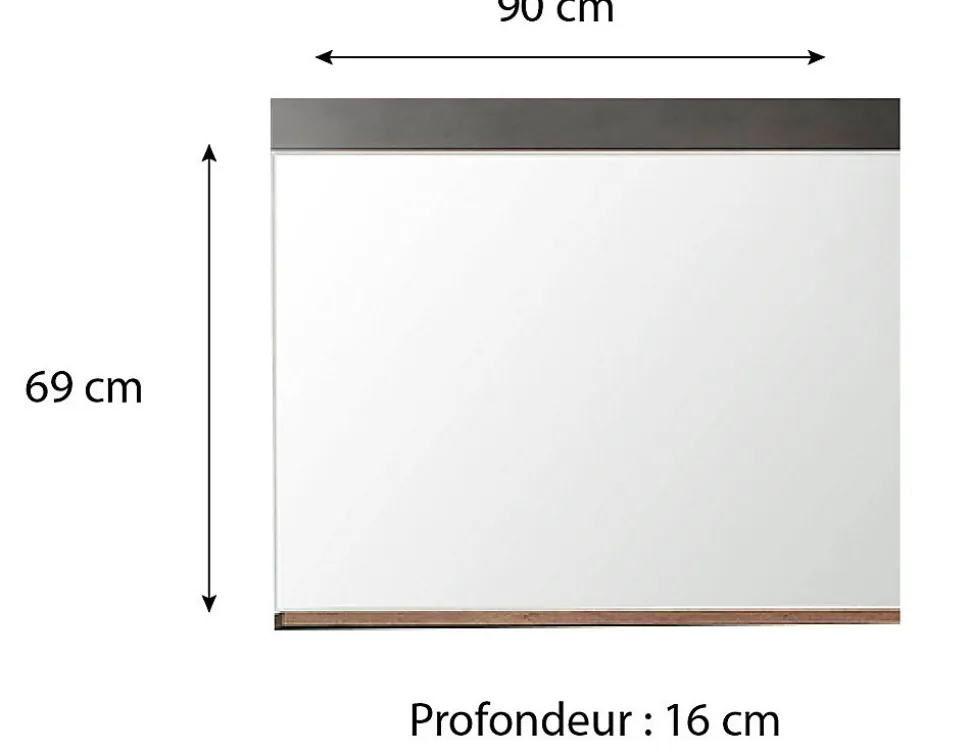 INDY - Meuble d'entrée - Miroir avec tablette en mélaminé coloris gris ciment. L - H - P : 90 - 62 - 20 cm