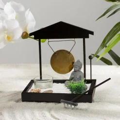 Jardin zen - bois - noir - 15x15 cm - Atmosphera