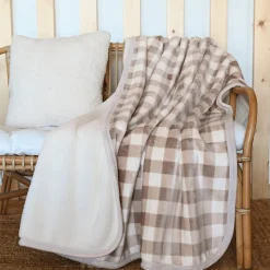 Jeté de canapé et lit motif vichy en polaire (150x200 cm - Lin)