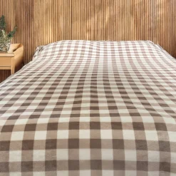 Jeté de canapé et lit motif vichy en polaire (150x200 cm - Lin)