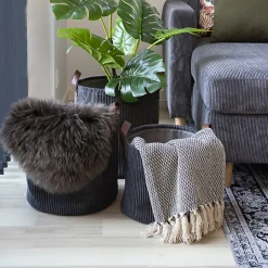 KAYLIE - Plaid 160x130cm Gris et Beige à Motifs Géométriques