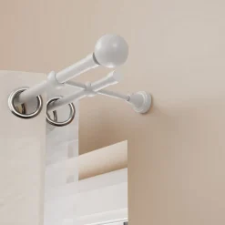 Kit de tringle à rideau extensible double embout boule Anafi métal blanc 120/210cm Ø16/19mm GoodHome