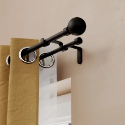 Kit de tringle à rideau extensible double embout boule Araxos métal noir 120/210 cm Ø16/19mm GoodHome