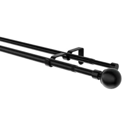 Kit de tringle à rideau extensible double embout boule Araxos métal noir 120/210 cm Ø16/19mm GoodHome