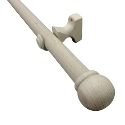 Kit de tringle à rideau simple embout boule bois de hêtre marron L.200cm