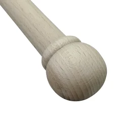 Kit de tringle à rideau simple embout boule bois de hêtre marron L.200cm