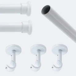 Kit de tringle à rideaux Blanc 250cm Diam.20mm Embout Chapeau - Fixation Plafond - Boulet