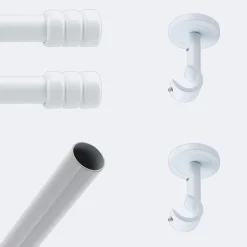 Kit de tringle à rideaux Blanc 200cm Diam.20mm Embout Cylindre 2ST - Fixation Plafond - Boulet