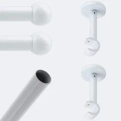 Kit de tringle à rideaux Blanc 150cm Diam.20mm Embout Boule - Fixation Mur - Boulet