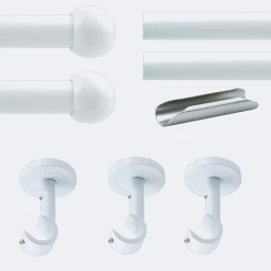 Kit de tringle à rideaux Blanc 300cm Diam.20mm Embout Boule - Fixation Plafond - Boulet