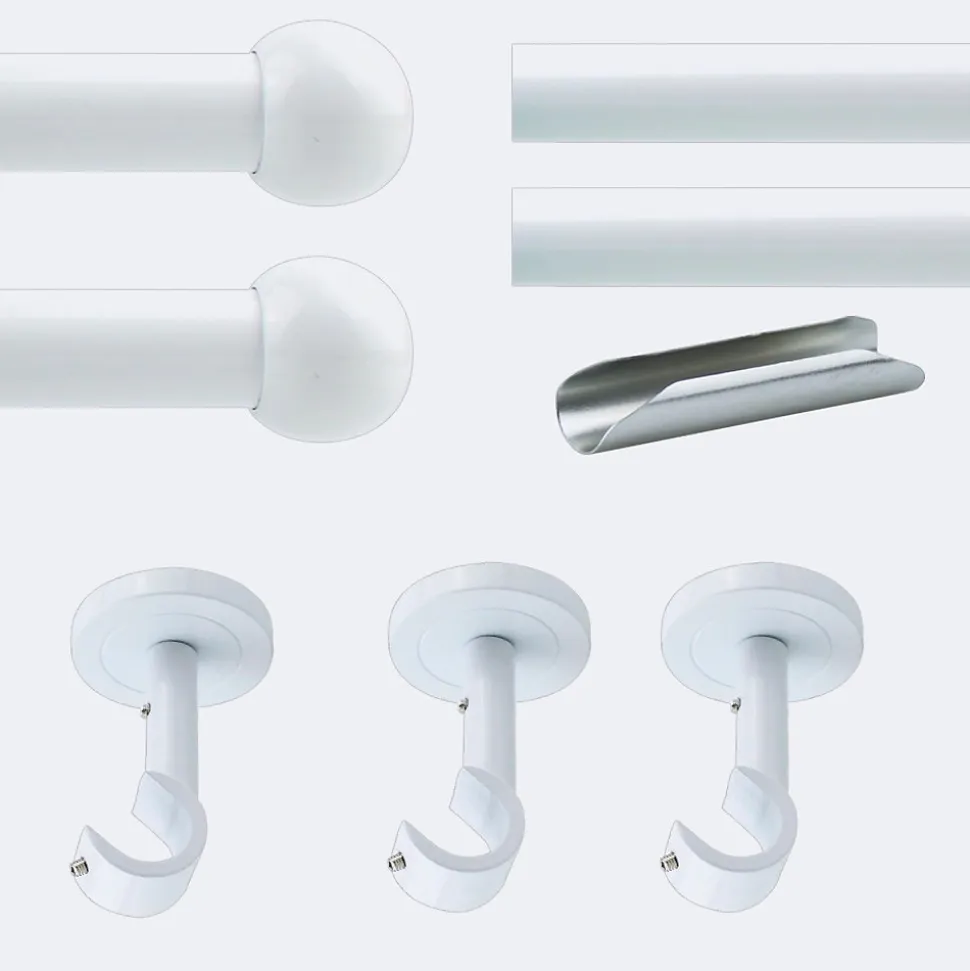 Kit de tringle à rideaux Blanc 300cm Diam.20mm Embout Boule - Fixation Plafond - Boulet