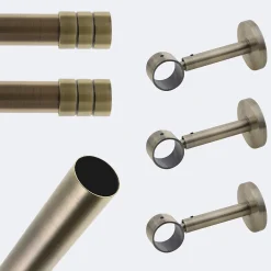 Kit de tringle à rideaux Bronze 250cm Diam.28mm Embout Cylindre 2ST - Fixation Mur - Boulet