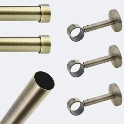Kit de tringle à rideaux Bronze 250cm Diam.28mm Embout Capuchon - Fixation Mur - Boulet